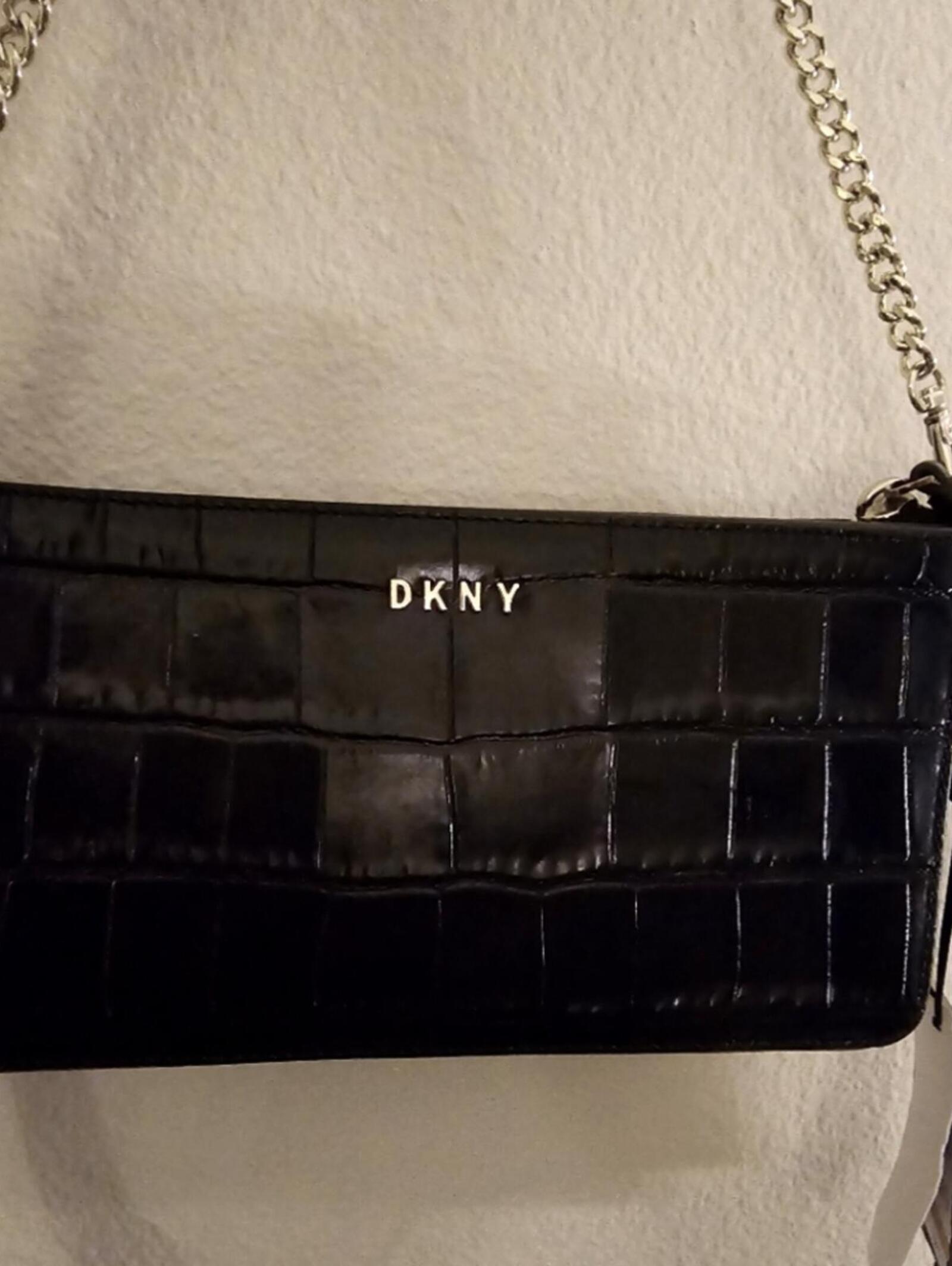 Dkny Black Croc Embossed Leather Crossbody Chain Strap Nwt